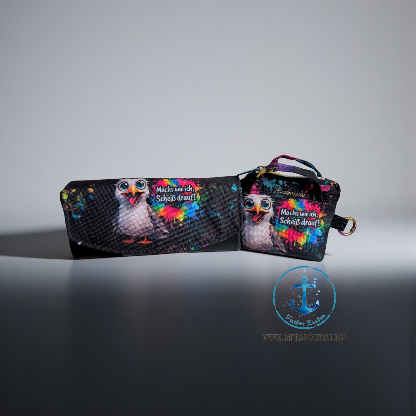 Große Geldbörse mit Möwe "Machs wie ich, scheiß drauf!"