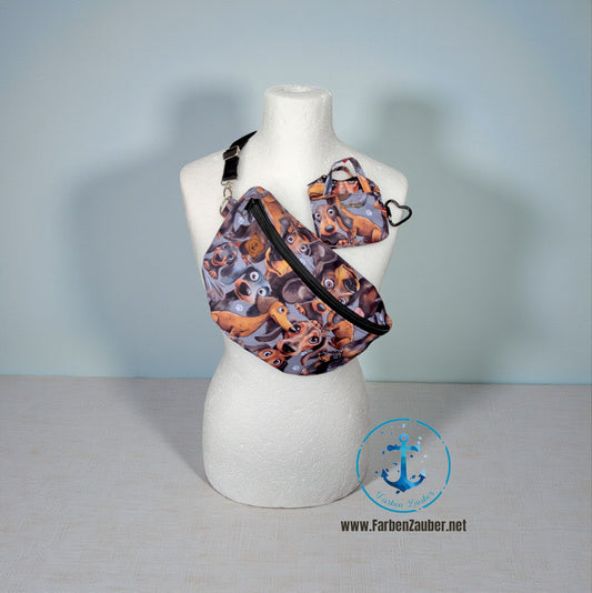 Große Bauchtasche mit Mini Täschchen Dackel