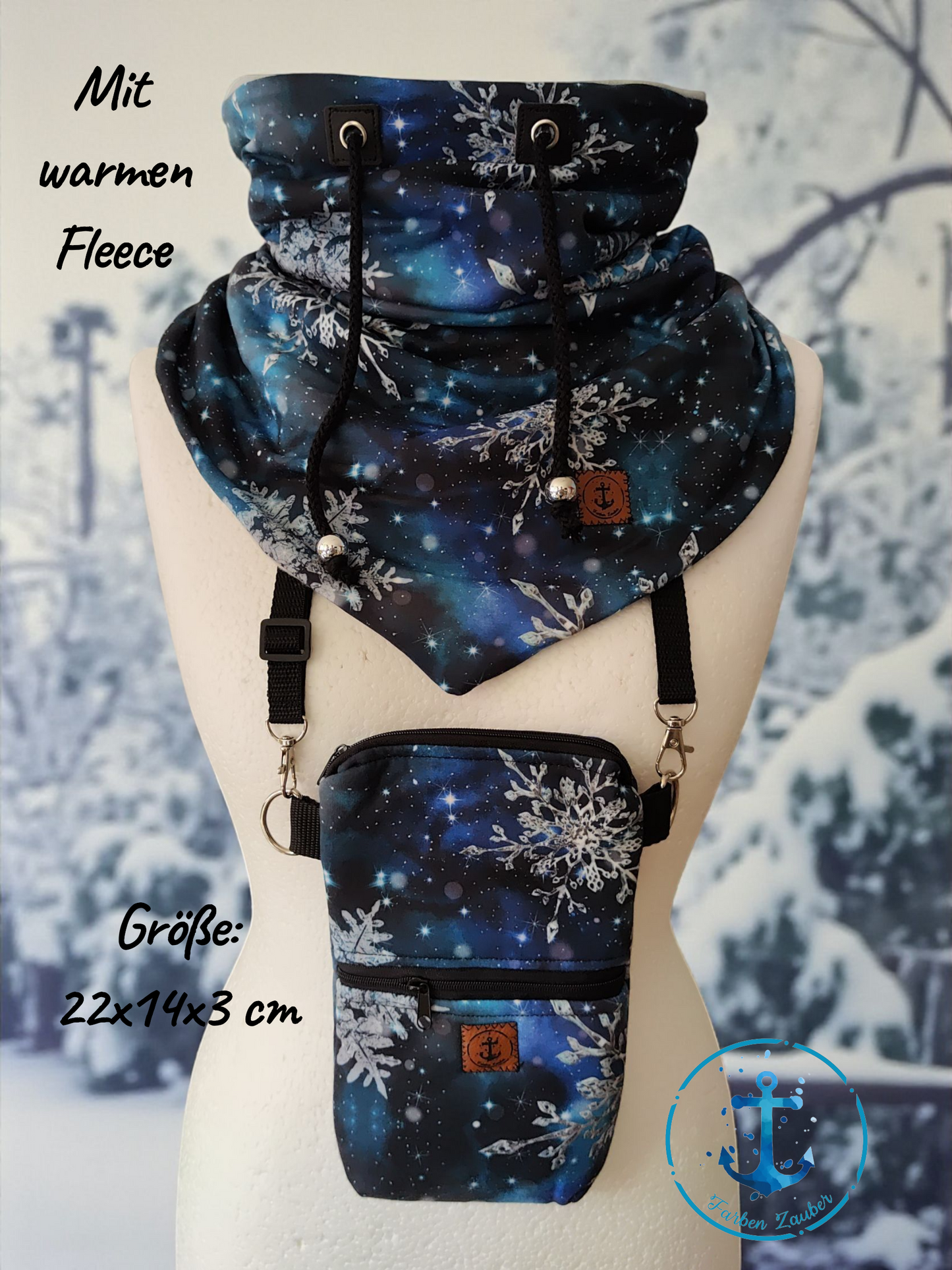 Schlupfloop mit Handytasche Schneeflocken